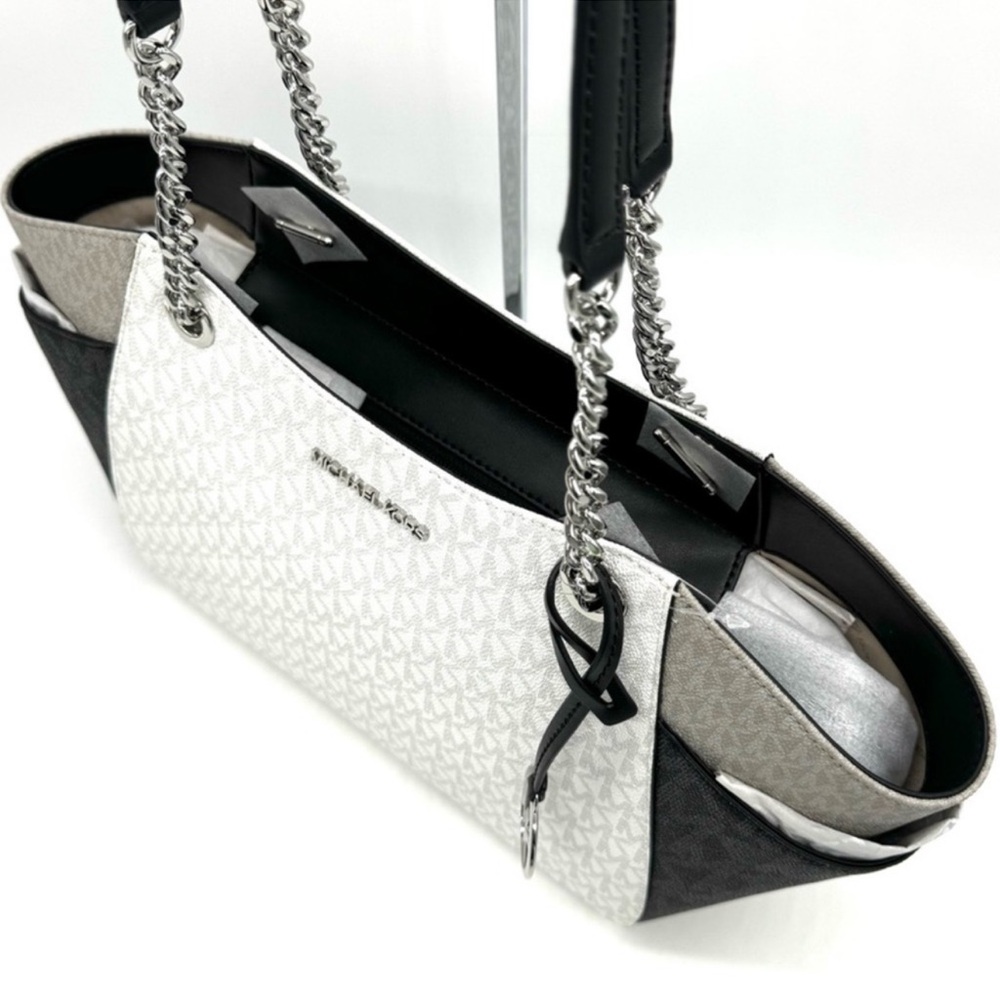 Michael Kors Large Jet Set Travel Chain Shoulder Bag Optic White Multi - Picture 7 of 11